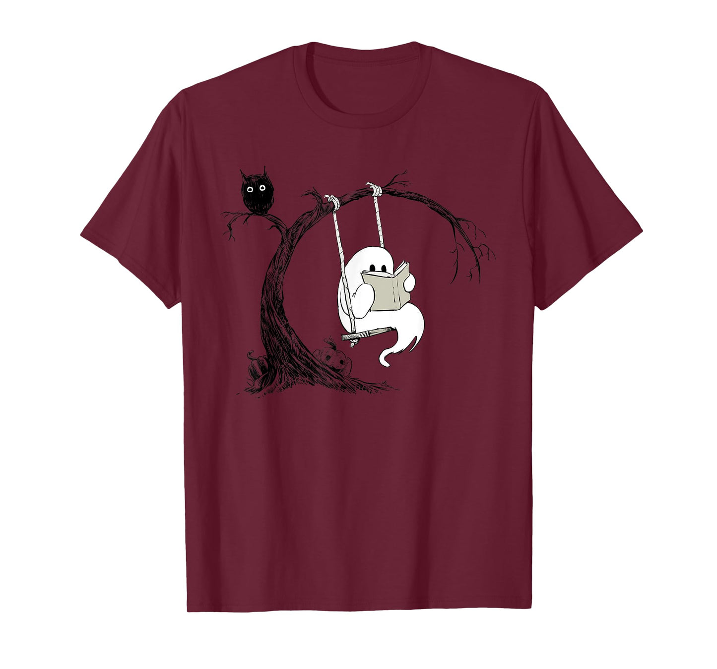 Cute Ghost swinging reading book Halloween ghost costume T-Shirt