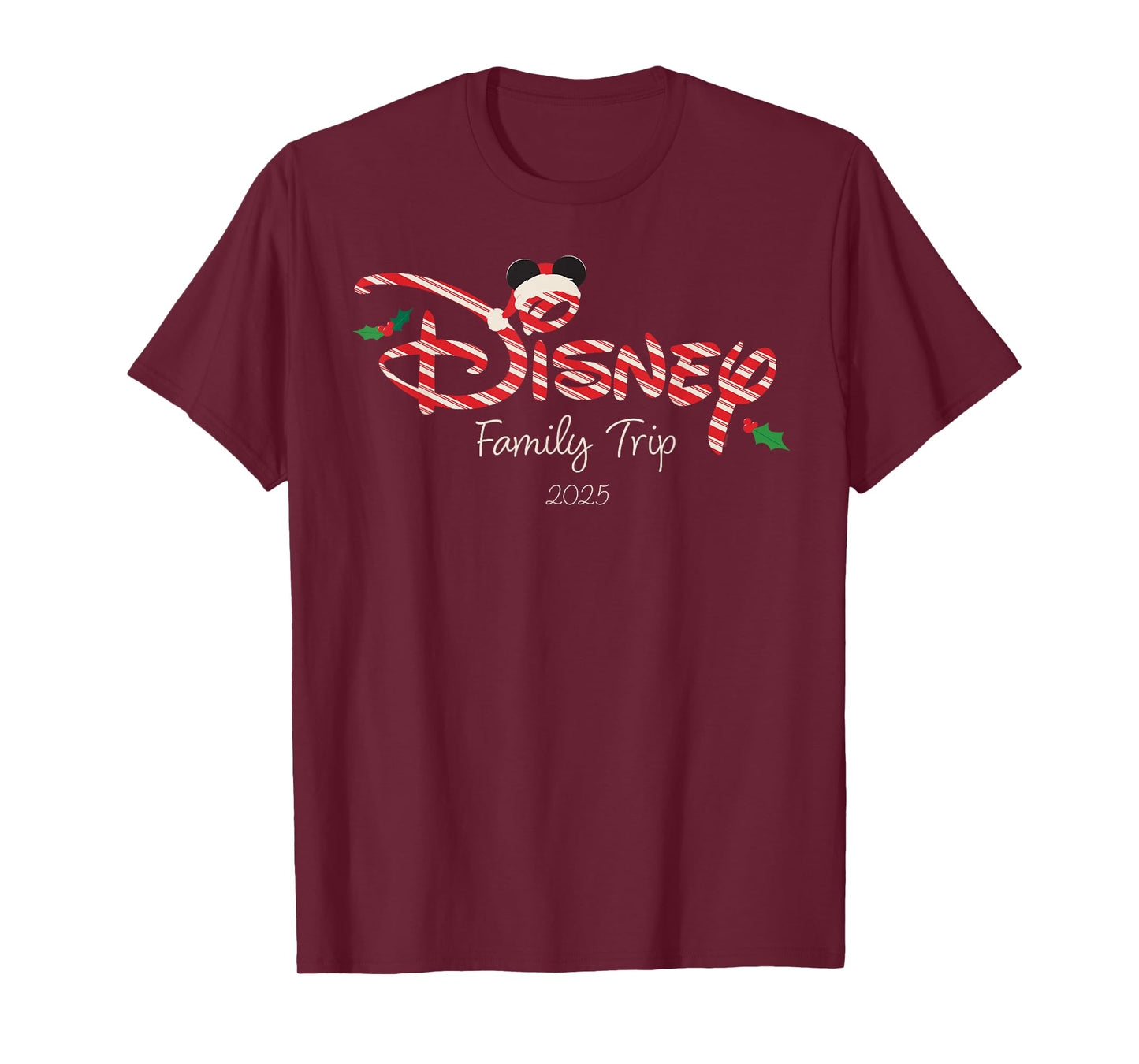 Disney Christmas Family Trip 2025 Candy Cane Script Logo T-Shirt