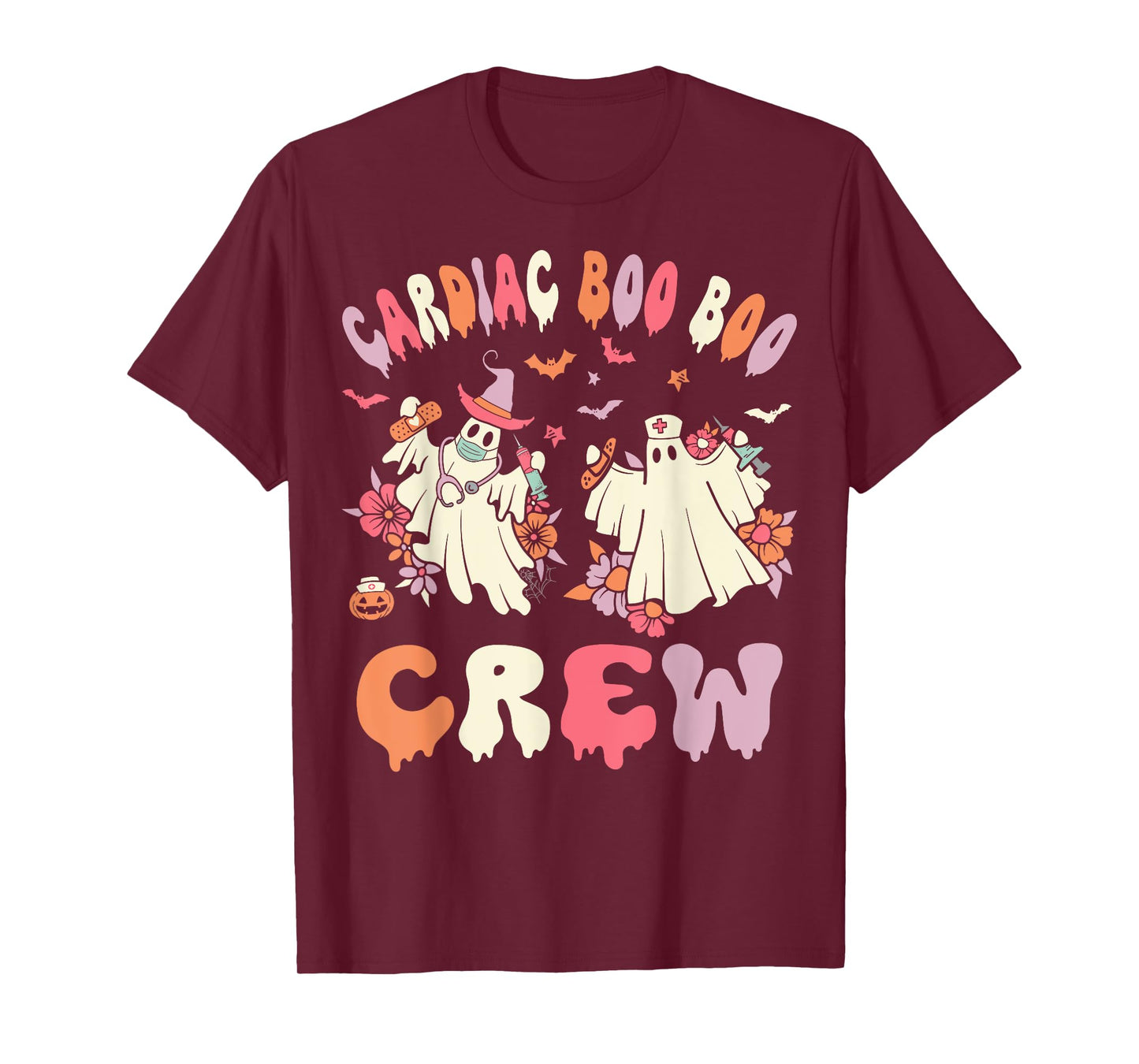 Cardiac Boo Crew Ghost Cardiology Nurse Halloween Women T-Shirt