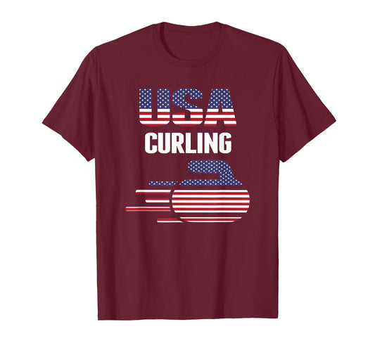 USA Team Curling Rock Jersey - Vintage Winter Sports Lovers T-Shirt