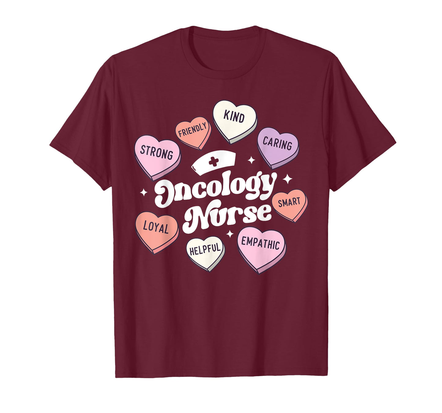Valentines Day Oncology Nurse Cancer Support Groovy Hearts T-Shirt
