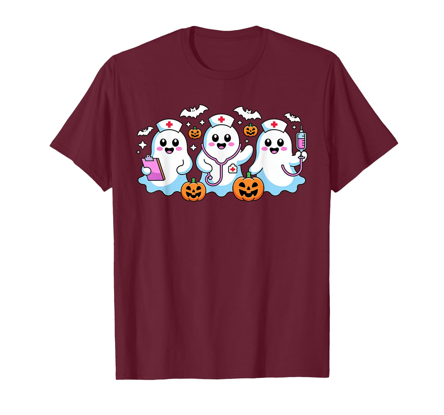 Ghost Nurses Halloween Crew Scrub Costume Stethoscope CNA RN T-Shirt
