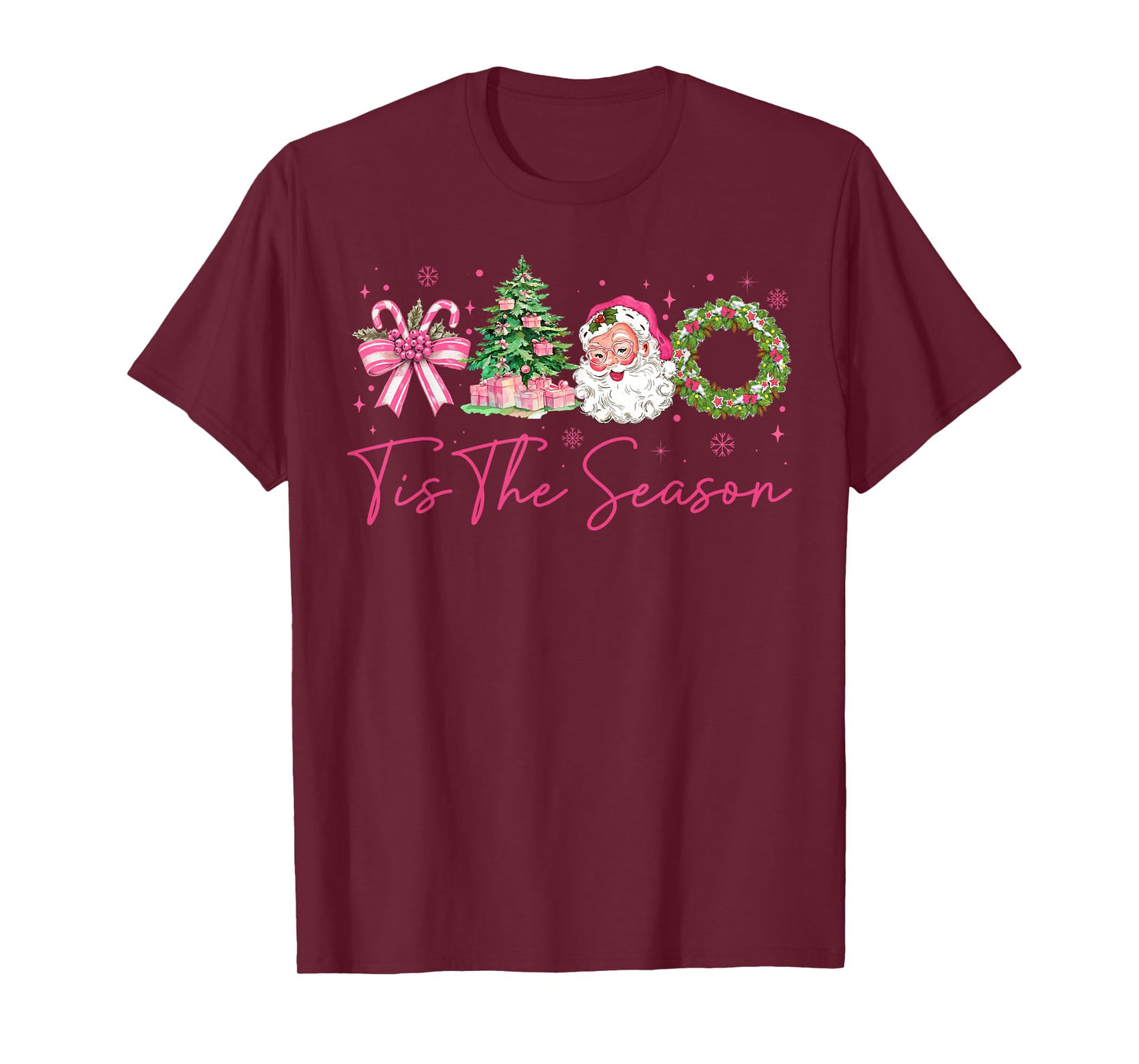 Tis The Season Pink Santa Christmas Coquette Bow Women T-Shirt