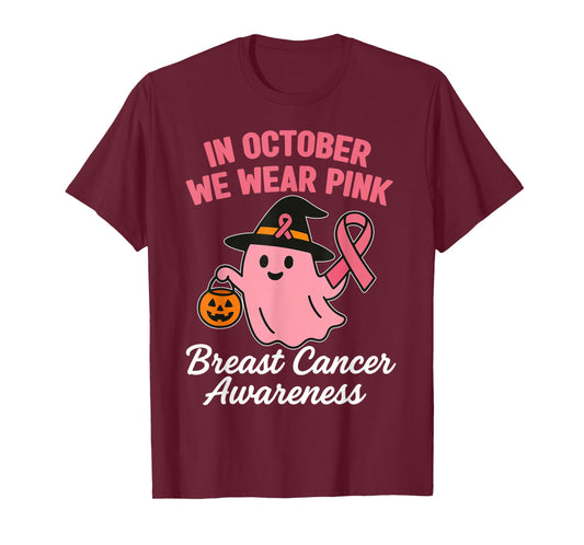 in October We Wear Pink Breast Cancer Awareness Halloween T-Shirt