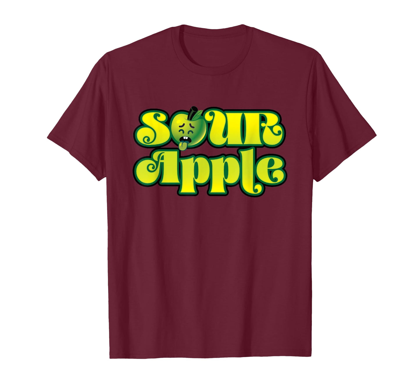 Sour Apple Cartoon Face Funny Retro Design T-Shirt