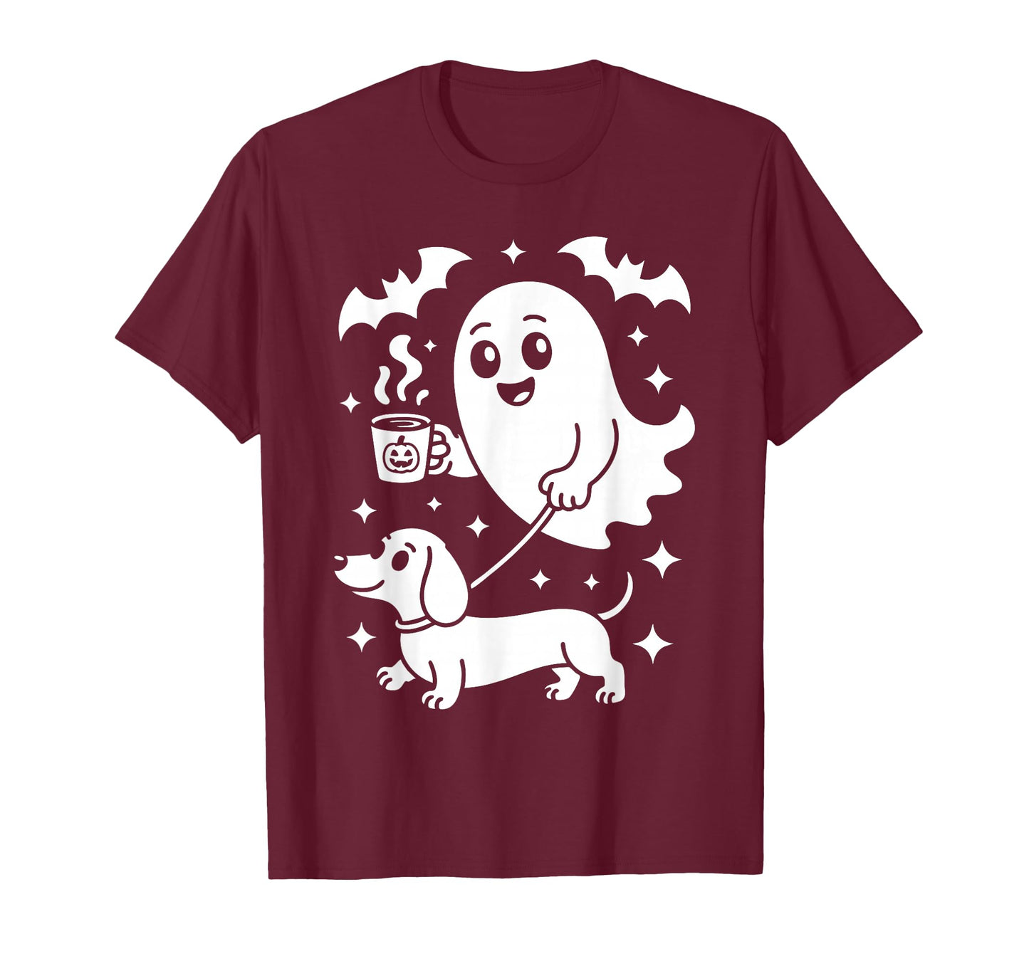 Cute Ghost Walking Dog Dachshund Coffee Halloween Costume T-Shirt