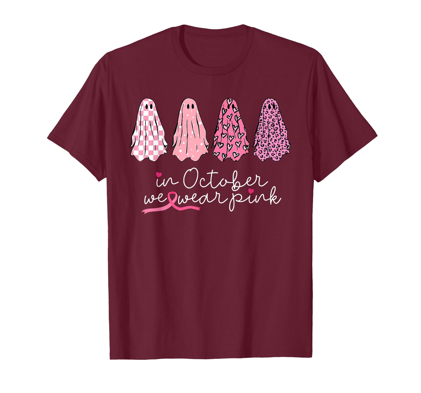 in October We Wear Pink Ghosts Halloween Breast Cancer T-Shirt