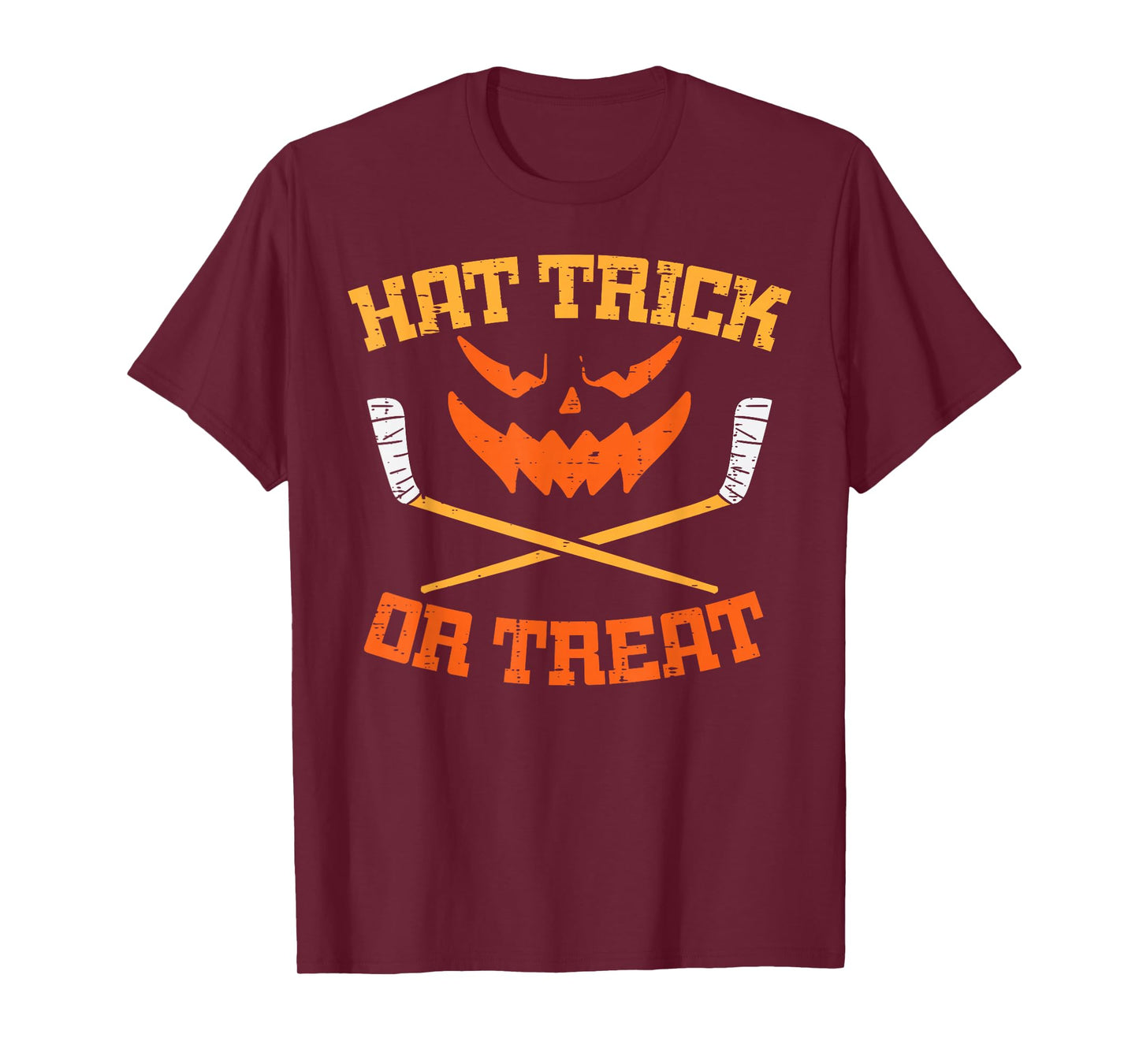 Hat Trick Or Treat Ice Hockey Halloween Boy Men Player Coach T-Shirt