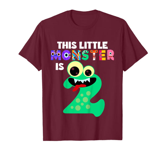 Kids This Little Monster is 2 Two Years 2nd Birthday Party Aliens T-Shirt