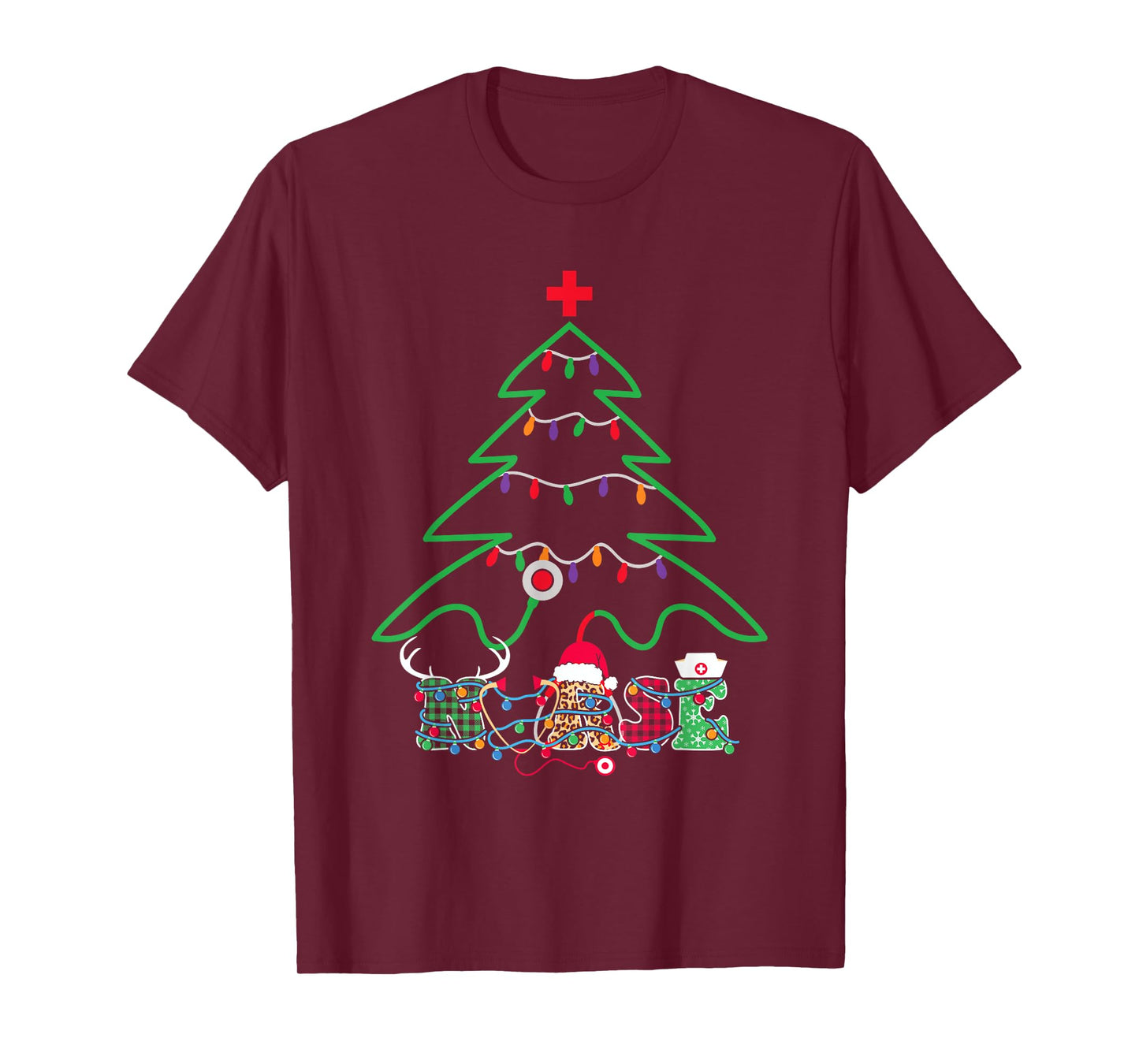 Stethoscope Christmas Tree Nurse Christmas Scrub Top Xmas T-Shirt