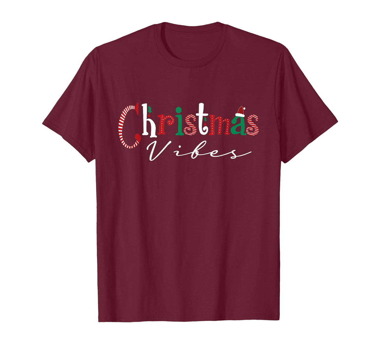 Christmas Vibes Santa Hat, Holly, Holiday Vibes Christmas T-Shirt
