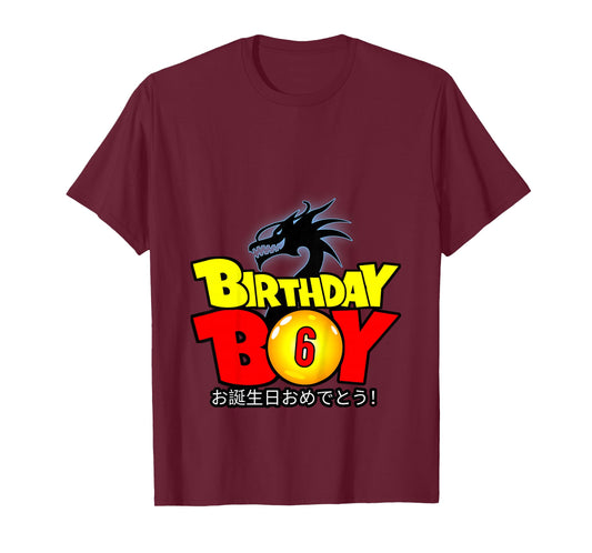 Kids 6 Year Old 6th Dragon Anime Style Birthday Gift for Boys T-Shirt