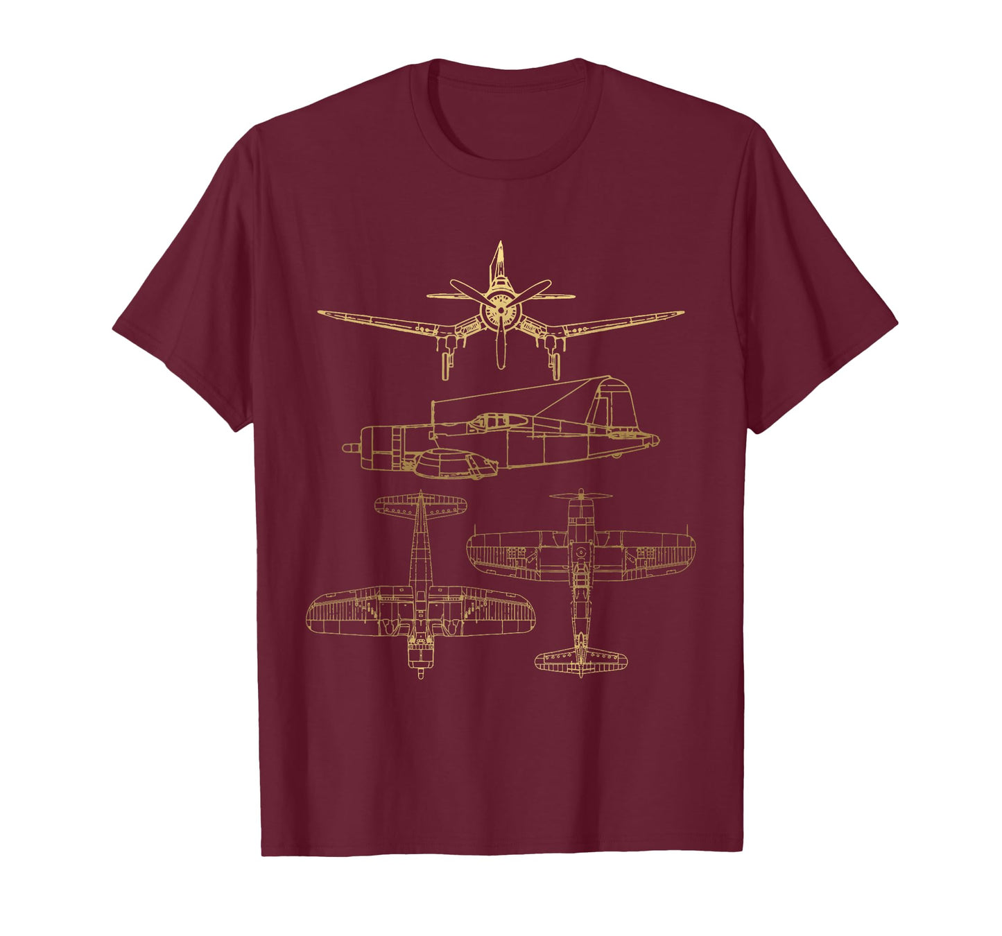 Corsair F4U WW2 Plane Warbird Blueprint Schematics Diagram T-Shirt