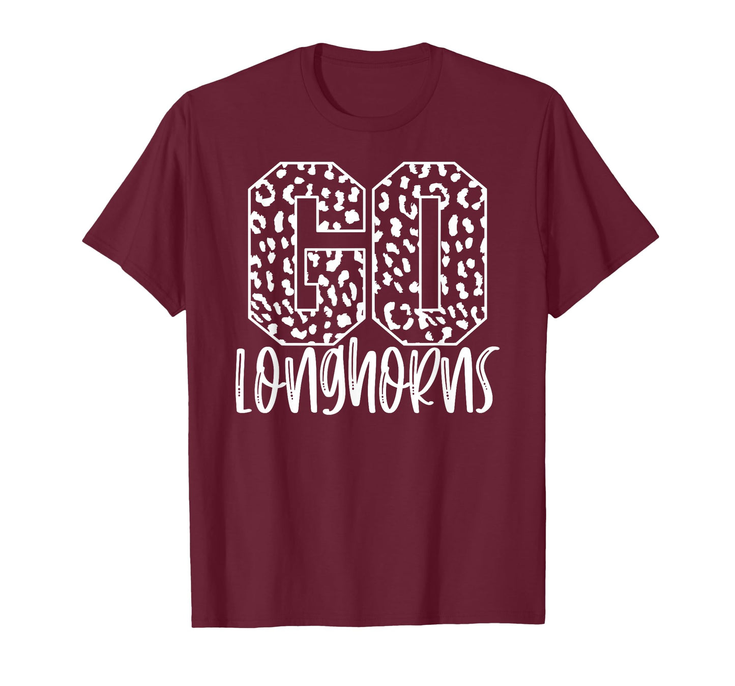 Longhorns Team Mascot School Spirit Game Night Leopard Print T-Shirt