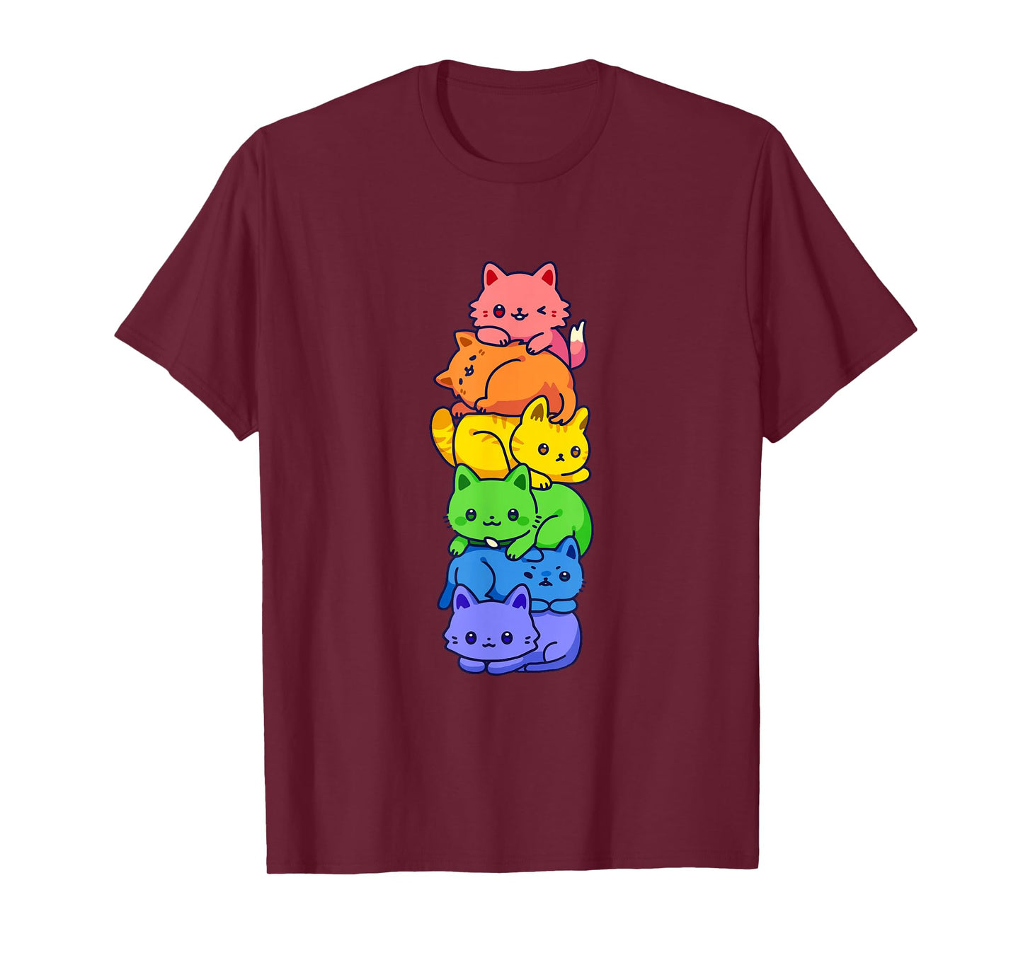 Gay Pride Cat LGBT Kawaii Cats Pile Cute Anime Rainbow Flag T-Shirt Small