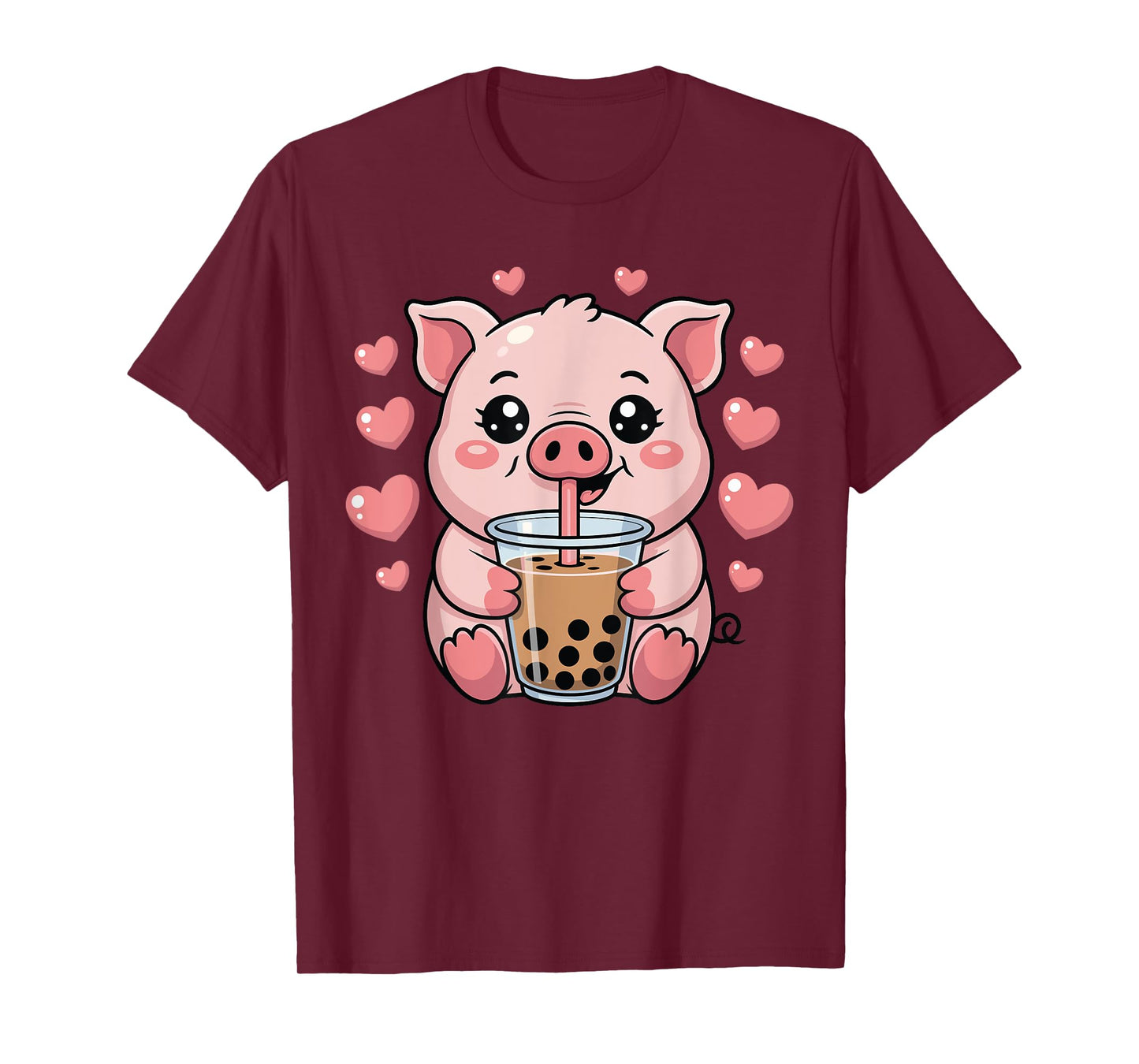 Cute Pig Kawaii Anime Drinking Bubble Tea Lover Girls T-Shirt