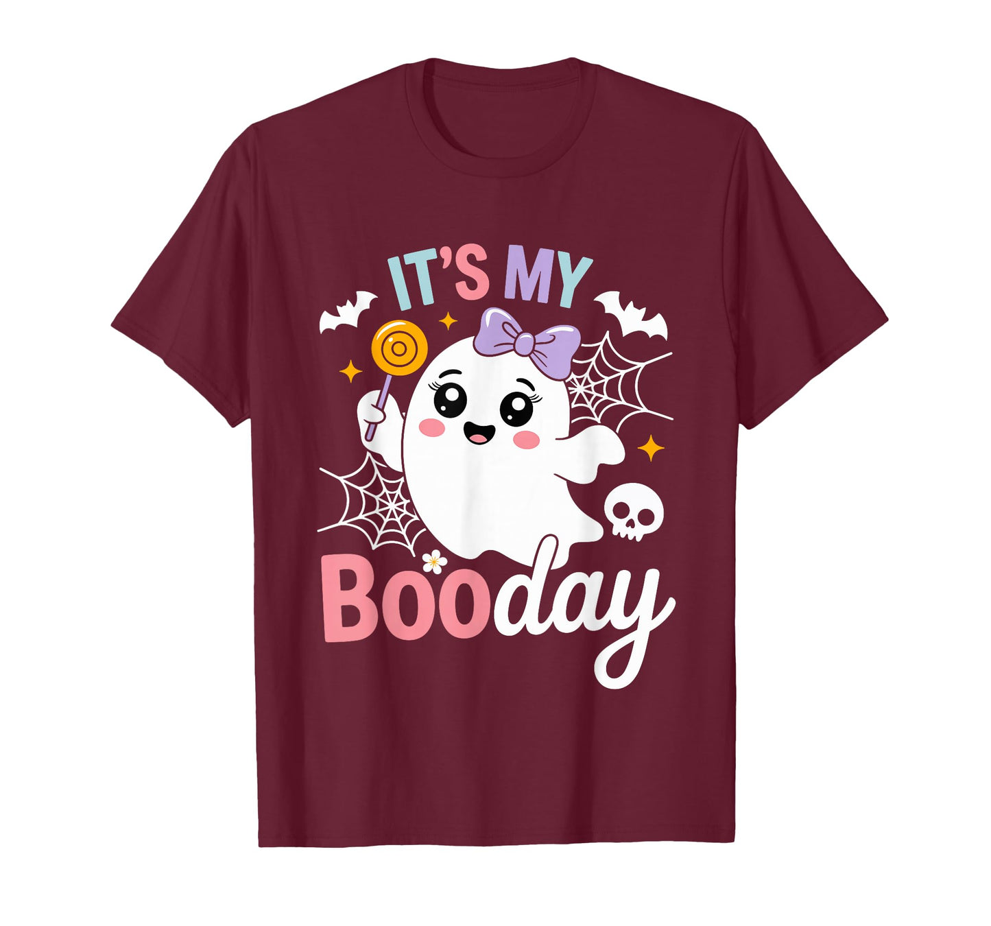 Funny Its My Boo Day Cute Halloween Birthday Ghost Pink Bow T-Shirt