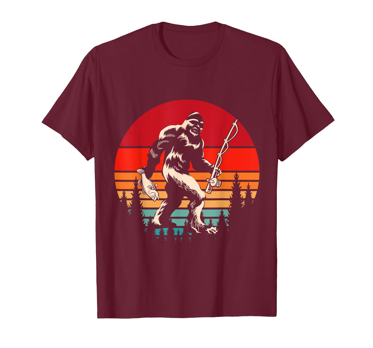 Retro Yeti Sasquatch Cryptid Fishermen Gift Fishing Bigfoot T-Shirt