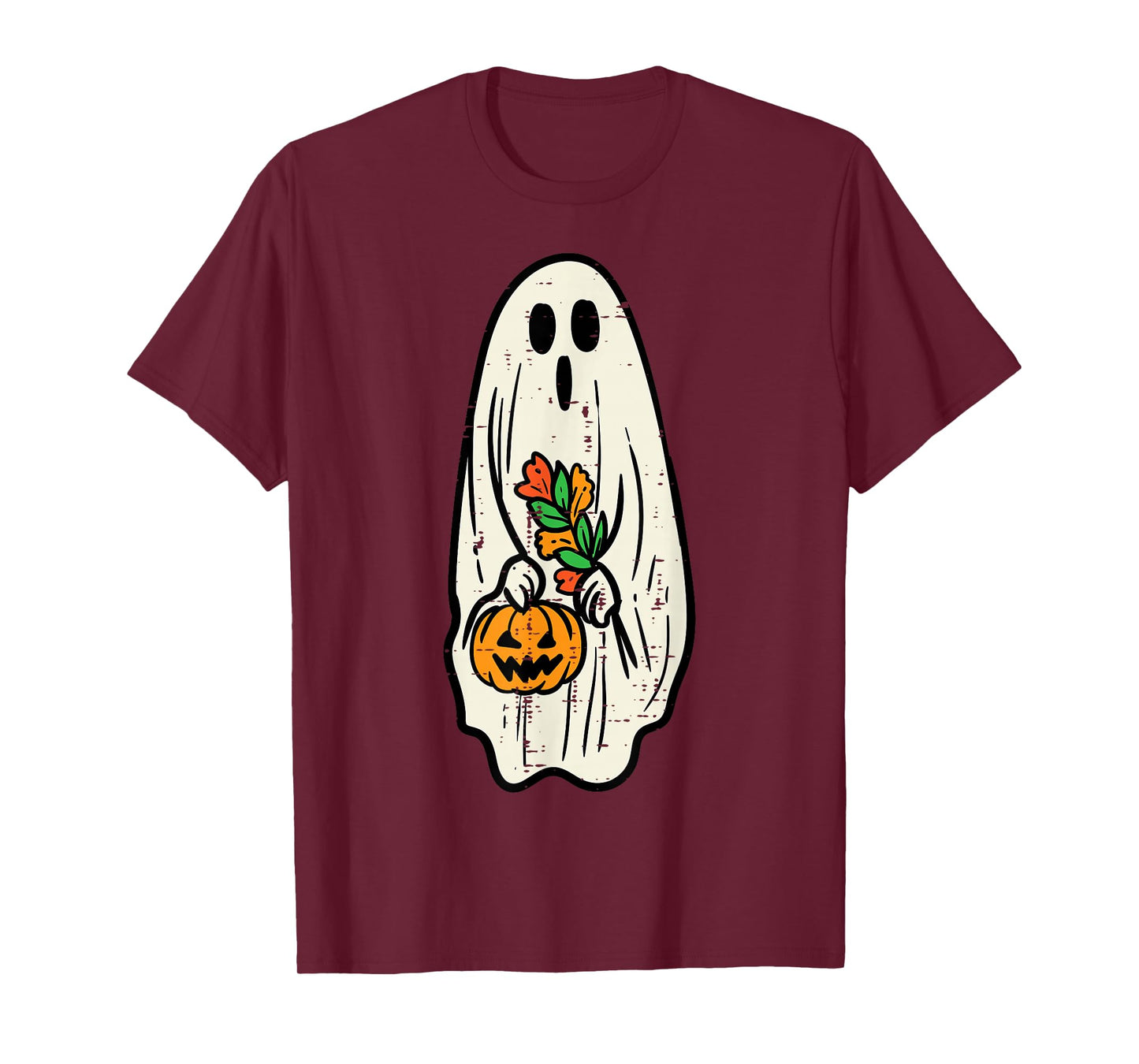 Ghost Floral Groovy Vintage Retro Halloween Costume Women T-Shirt