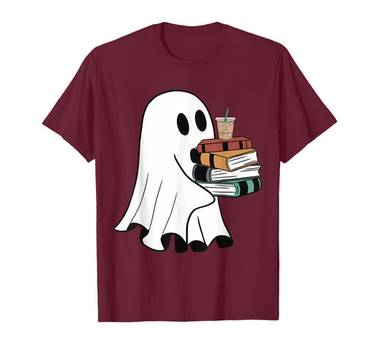 Ghost With Books Coffee Halloween For Book Lover T-Shirt