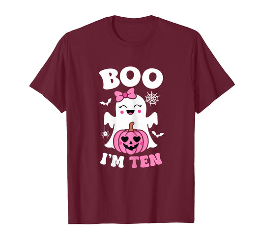 Ghost Boo I'm Ten Year 10th Birthday Girls Halloween Groovy T-Shirt