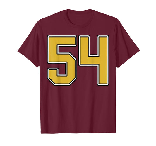 Old Gold Black White Sports Number 54 Jersey Uniform Player T-Shirt