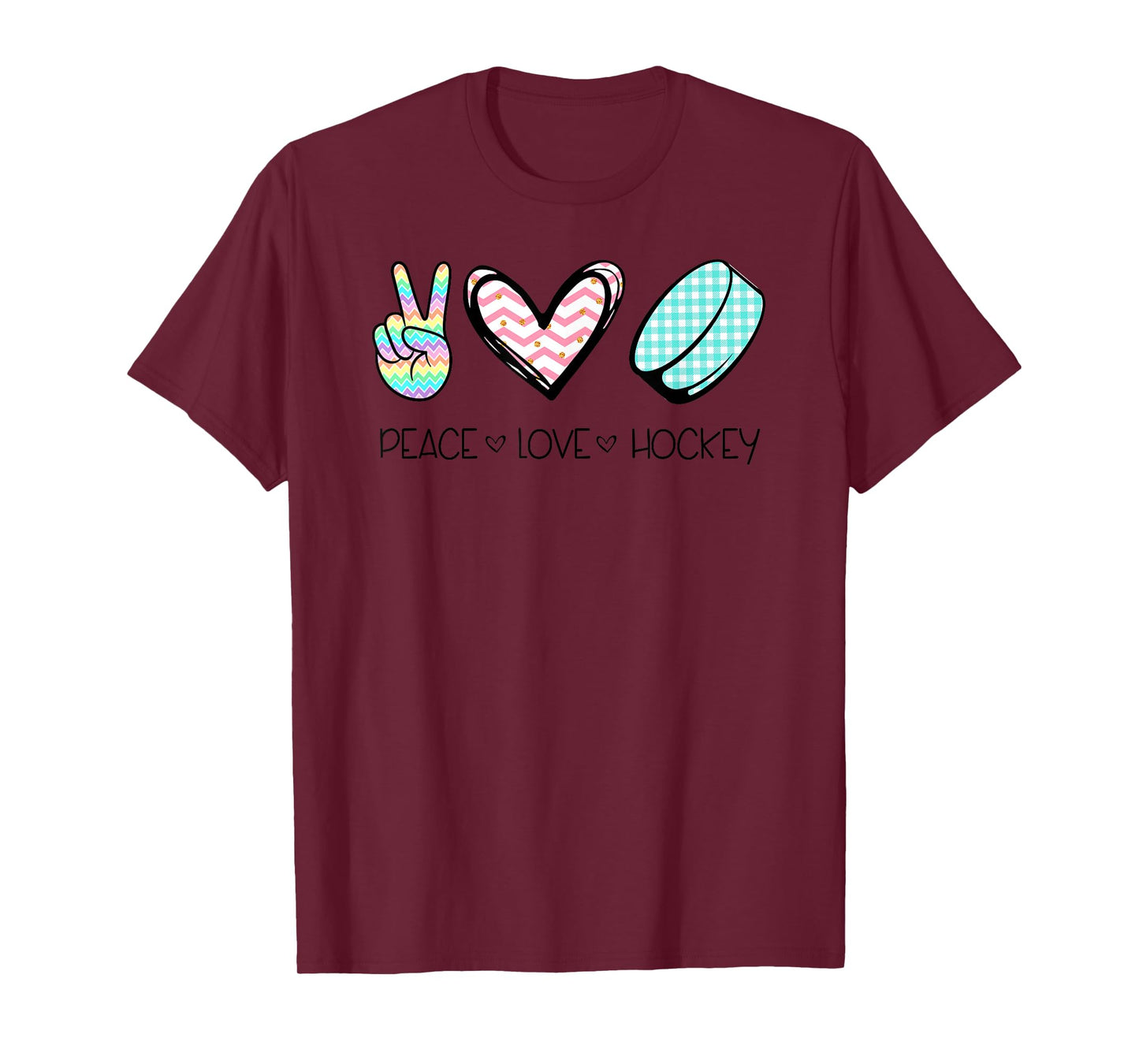 Peace Love Hockey Cute Design for Women Teen Girls T-Shirt