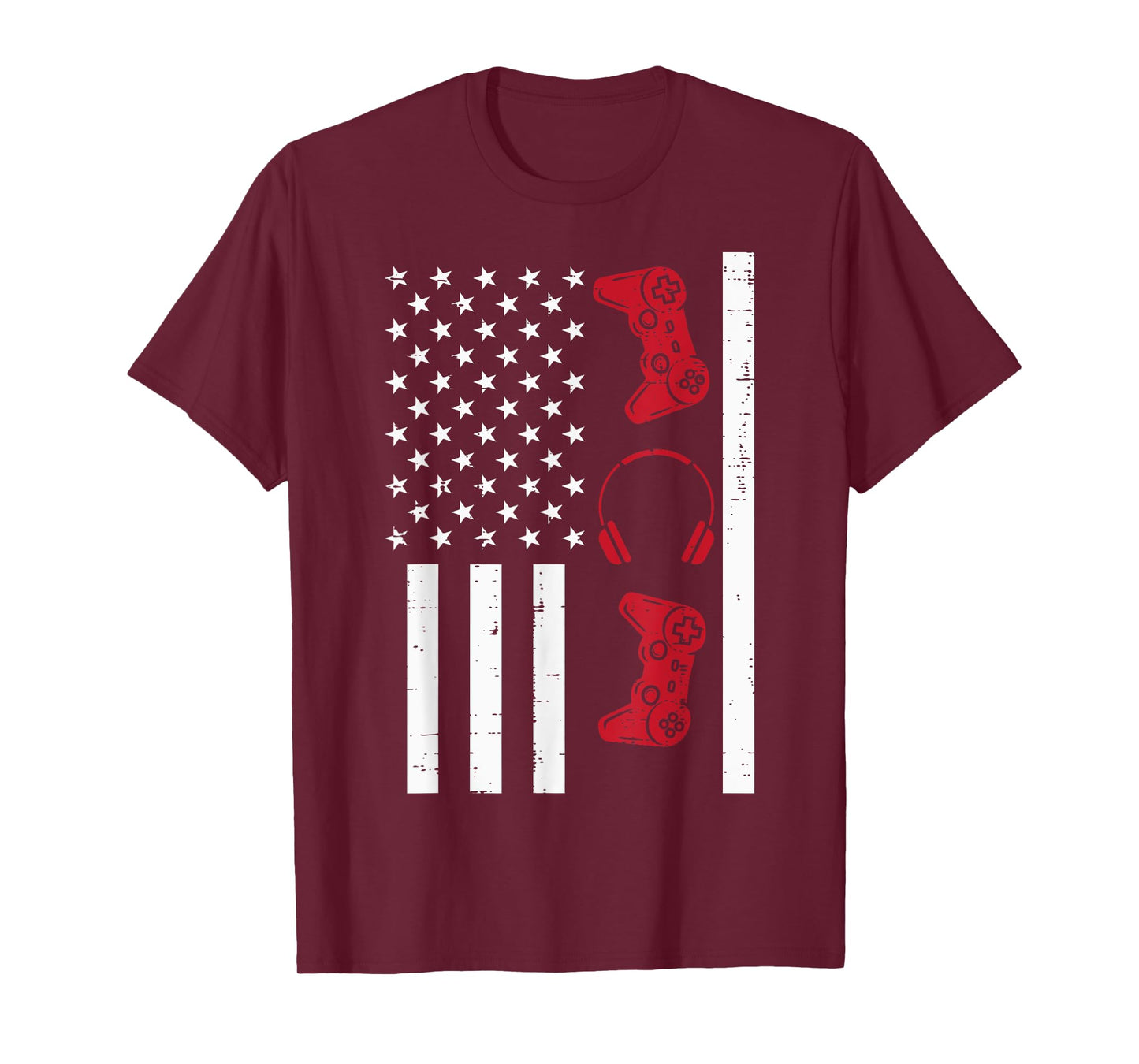 US Flag Gamer Controller 4th Of July Patriot Boys Kids Men T-Shirt