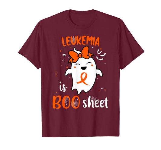 Leukemia is Boo Sheet Halloween Cute Ghost Orange Ribbon T-Shirt