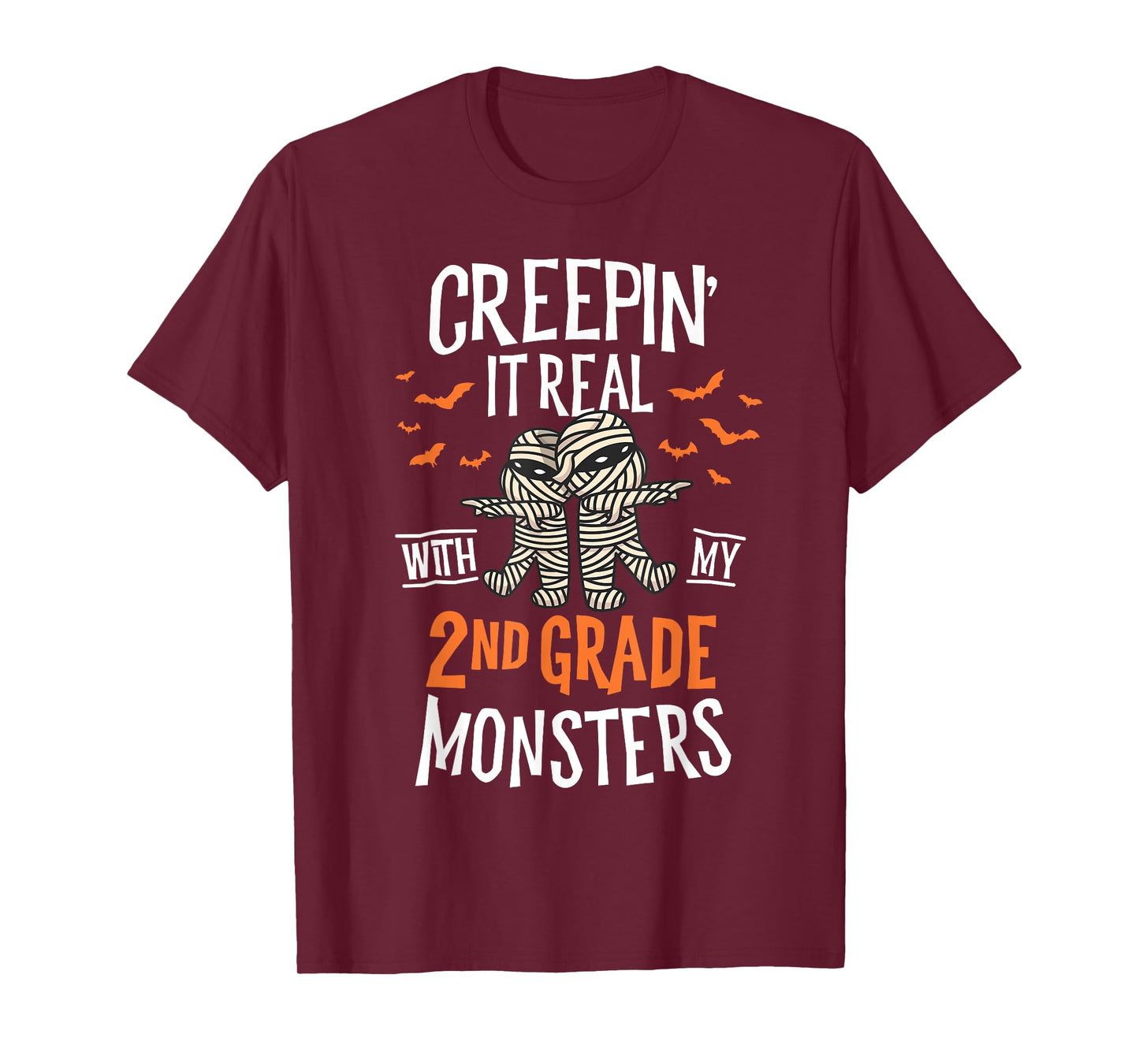 Creepin It Real With My 2nd Grade Monsters Halloween Teacher T-Shirt for Men Women Kids