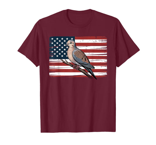 Mourning Dove Bird Lover Bird Watching USA American Flag T-Shirt