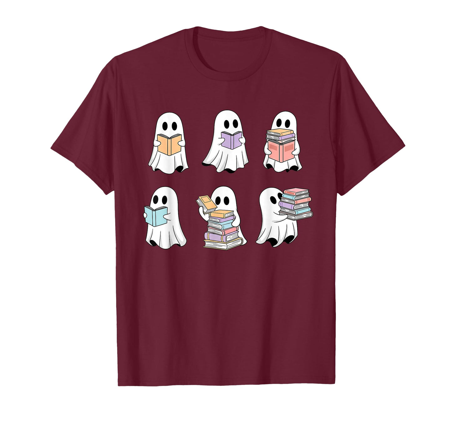Cute Boo Ghost Reading Books Halloween Librarian Teacher Kid T-Shirt