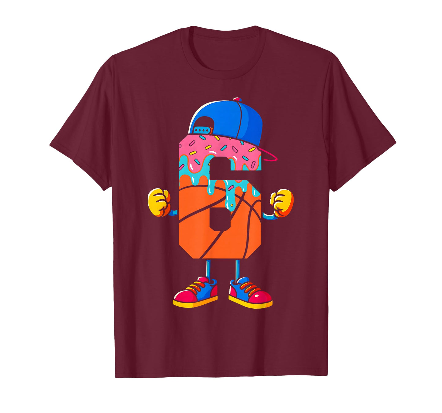 Basketball 6 Year Old Ice Cream Drip Youth 6th Birthday Boy T-Shirt