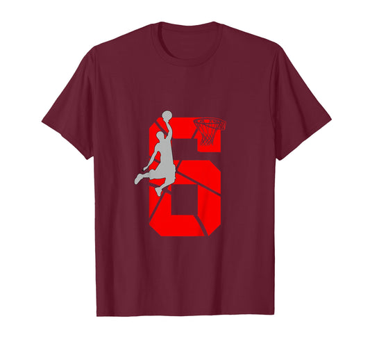6 Year Old 6th Basketball Birthday PartyTheme Boys Girls T-Shirt