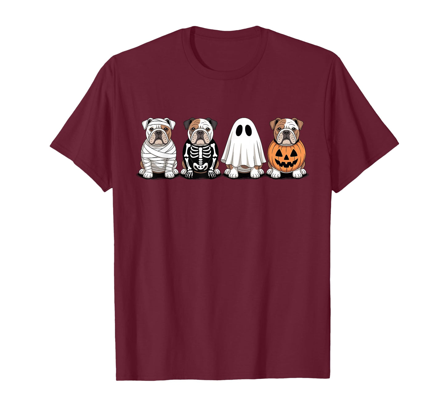 Spooky Ghost English Bulldog Pumpkin Halloween Dog Skeleton T-Shirt