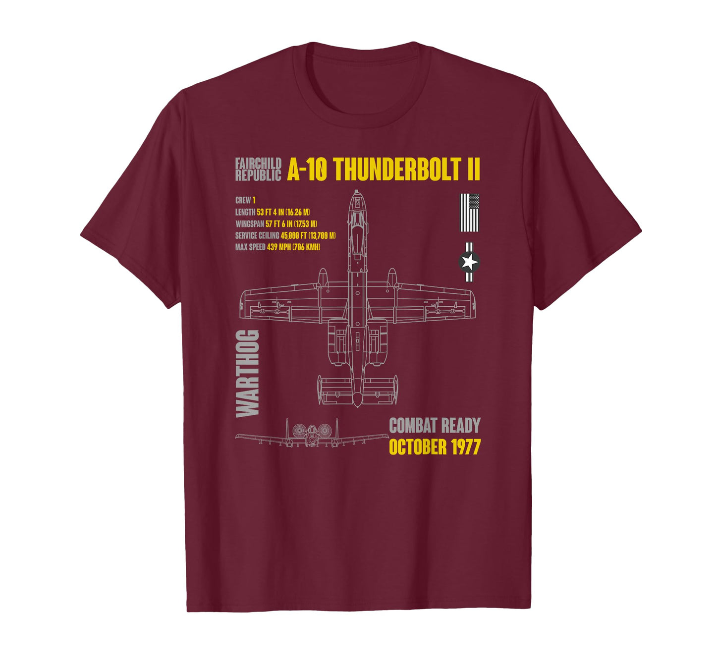 Military Aircraft A-10 Thunderbolt II Warthog USAF T-Shirt Small
