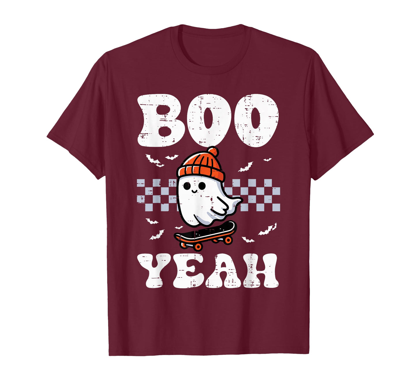 Halloween Ghost Skateboard Boo Yeah Costume Boys Kids Men T-Shirt
