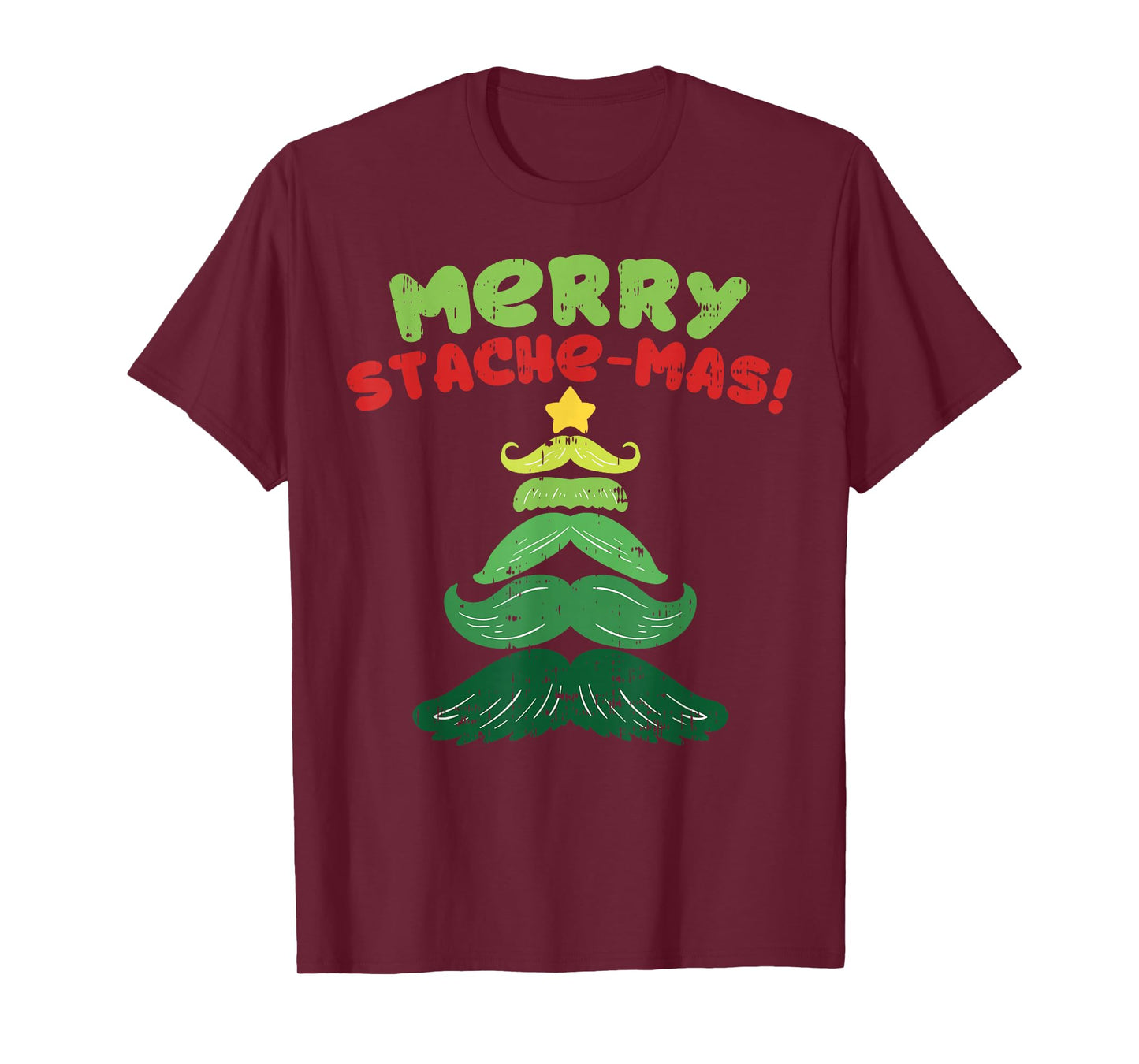 Funny Mustache Christmas Tree Shirt Merry Stachemas Beard T-Shirt