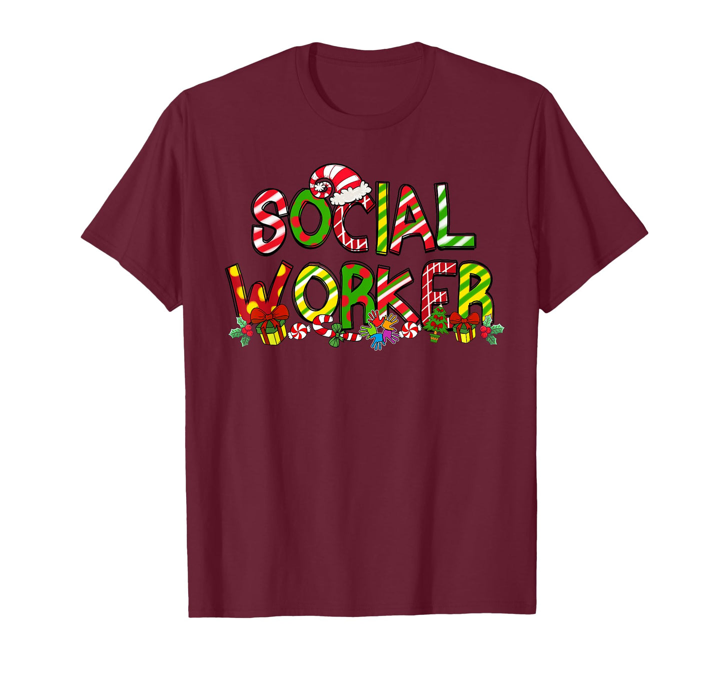 Social Worker Santa Hat Candy Cane Christmas Funny Xmas T-Shirt