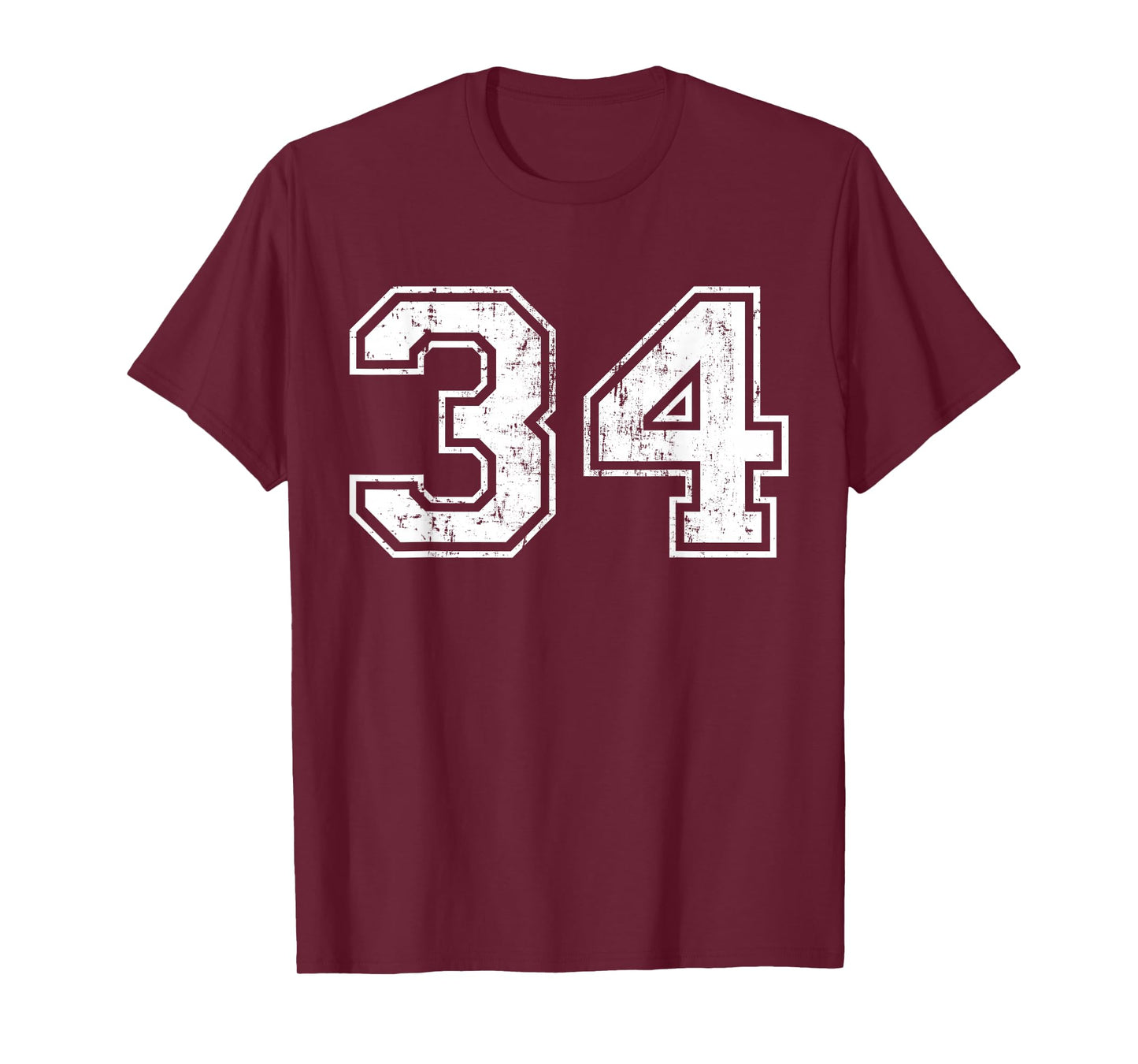 Number 34 Distressed Vintage Thirty Four Sport Team Practice T-Shirt