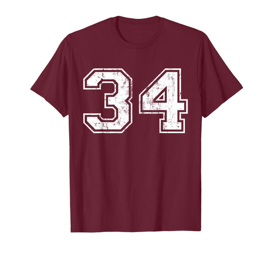 Number 34 Distressed Vintage Thirty Four Sport Team Practice T-Shirt