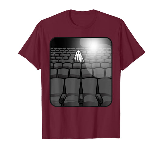 Sheet Ghost Haunted Movie Theater Sad Spooky Theatre Movies T-Shirt