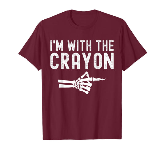 I'm With The Crayon Funny Skeleton Halloween Couples T-Shirt
