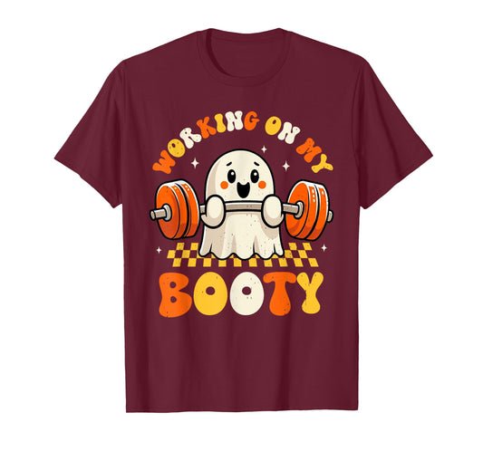 Groovy Working On My Booty Boo-Ty Funny Halloween Gym Ghost T-Shirt