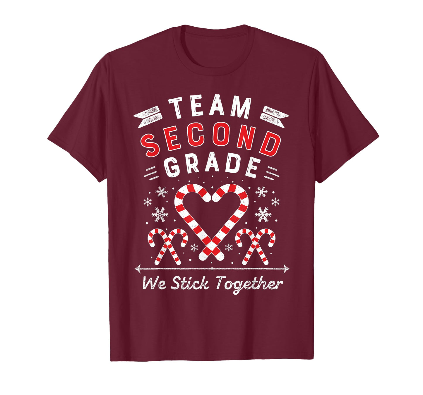 Team Second Grade Christmas Candy Cane Heart | Xmas Teacher Men Women Kids T-Shirt
