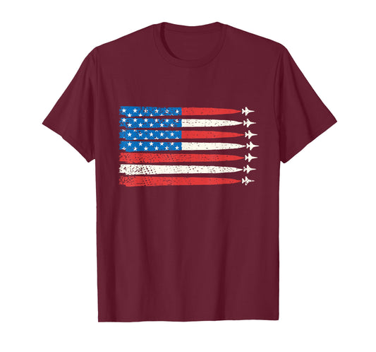 Fighter Jets American USA Flag 4th of July Patriotic Men Tee T-Shirt