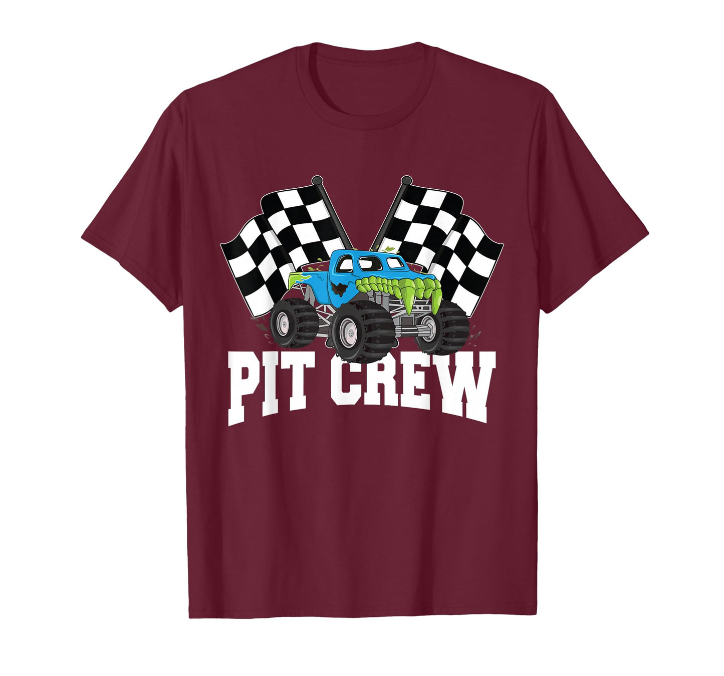 Pit Crew Monster Truck Racing Party And Checked Flag T-Shirt