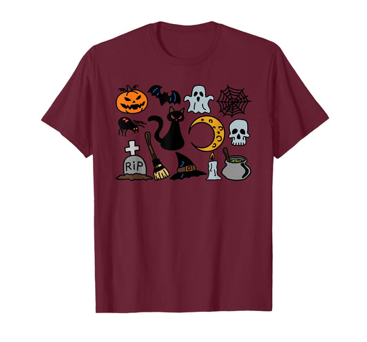 Halloween Jack O'Lantern, Bat, Cat Ghost Moon Spider T-Shirt