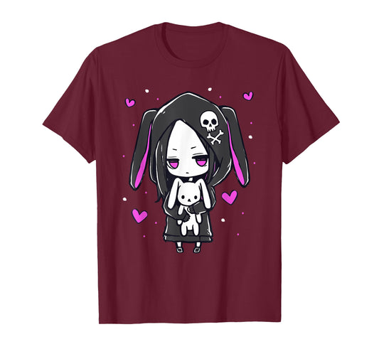 Kawaii Goth Bunny Anime Pastel Emo Creepy Cute Girl T-Shirt