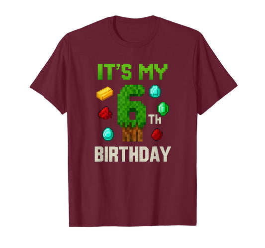 Pixelated Level 6 Birthday Gamer Kids Pixel Art Design T-Shirt